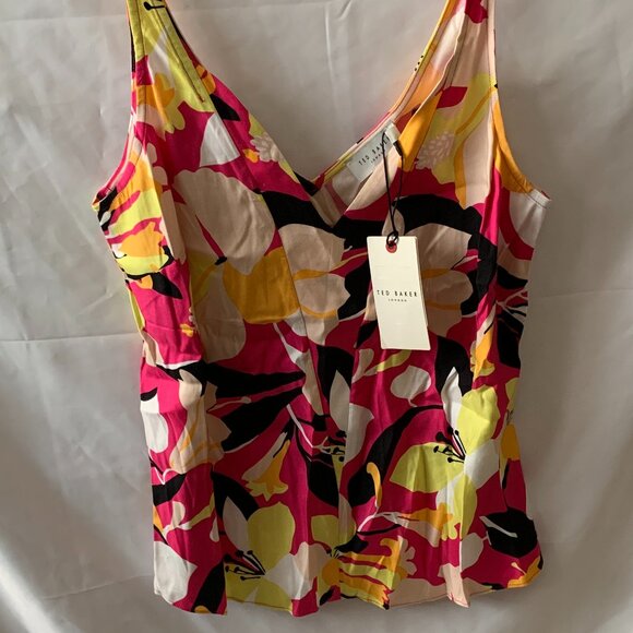 TED BAKER LONDON Thaliah Double Layer Effect Cami in Bright Pink Sz 2/4US - Picture 2 of 4